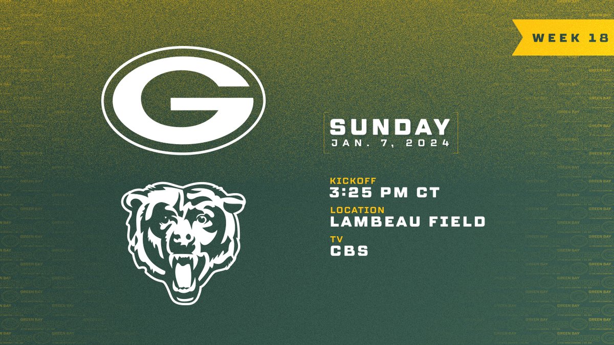 The details for Week 18's matchup with Chicago have been announced. 👀 ➡️ pckrs.com/p8rwbjux #CHIvsGB | #GoPackGo