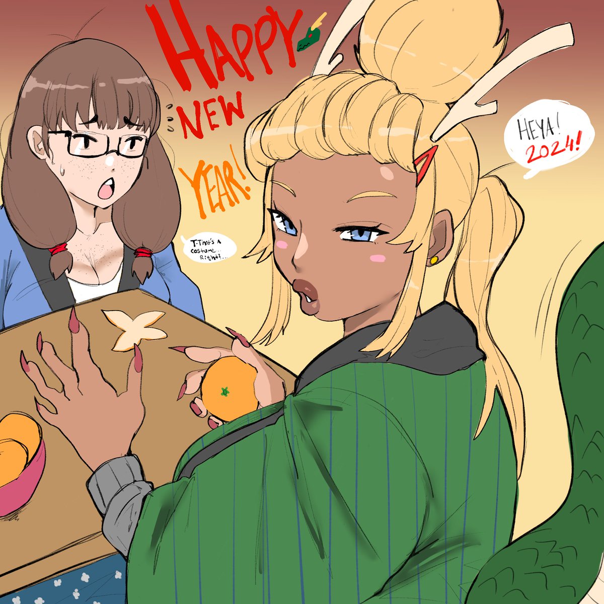 HAPPY NEW YEAR EVERYONE!!
It's the Year of the Dragon, my ocs Miki and Brush Chan just chilling under a kotatsu, altho Brush-Chan looks a little... Different today
May 2024 be a good ass year!
#myart #HappyNewYear2024