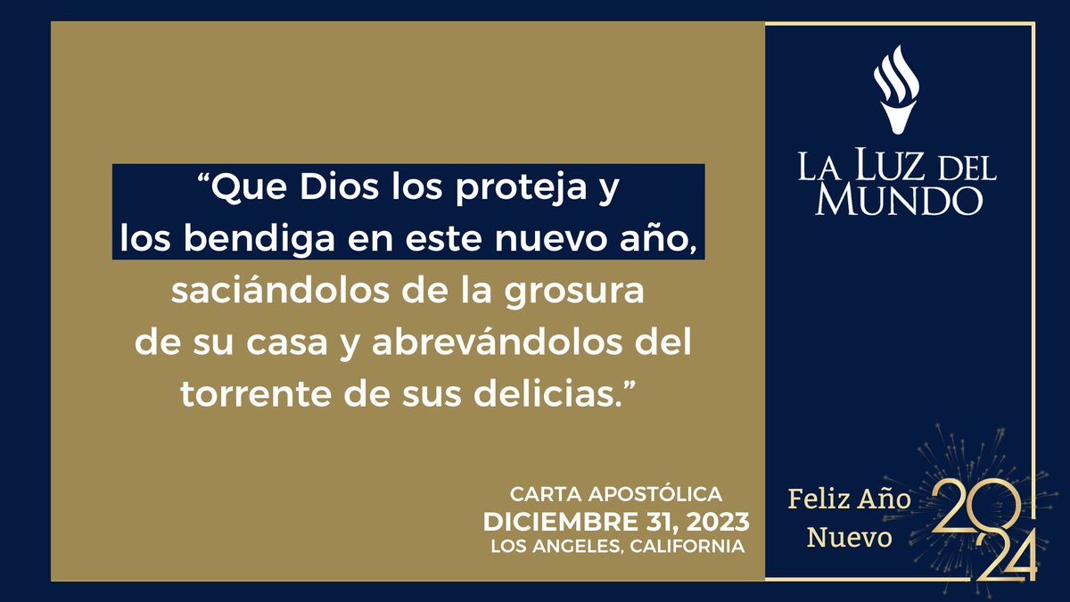 iglesialldm's tweet photo. En el Señor somos fuertes!
¡Feliz año nuevo 2024!

“Que Dios los proteja y los bendiga en este nuevo año, saciándolos de la grosura de su casa y abrevándolos del torrente de sus delicias.”

#SiempreAdelante | #SiempreUnidos | #ElAmorNosUne https://t.co/kWhmQC4TY2
