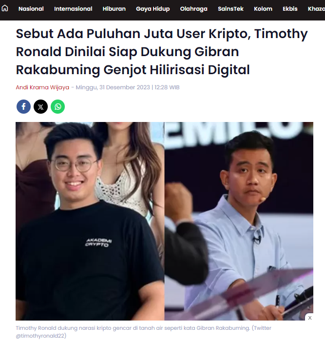 anisabayan1's tweet photo. Ini niche gemuk dan didominasi kalangan gen Z dan milenial tapi gak ada yg menyentuh kecuali Gibran jadi wajar kalau mereka dukung Prabowo Gibran. 
Padahal 25jt masa mengambang itu sebagian pemain kripto.

Hal2 spt ini yg hanya bisa dipahami oleh anak muda spt gibran dan timnya. https://t.co/ErbUBW4BQm