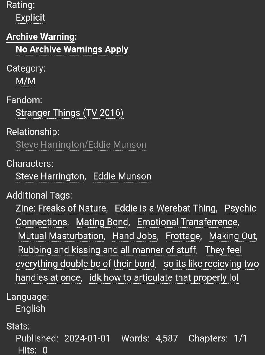 🗣Steddie Nation, come get ya'll juice! One last Steddie fic from me before 2024 (in my time zone)

One-shot • Explicit • 4.5k

This was my contribution to <a href="/FreakNatureZine/">STEDDIE ZINES- SHIPPING COMPLETE</a> &amp; I'm thrilled to finally post it!

🔗in replies💖