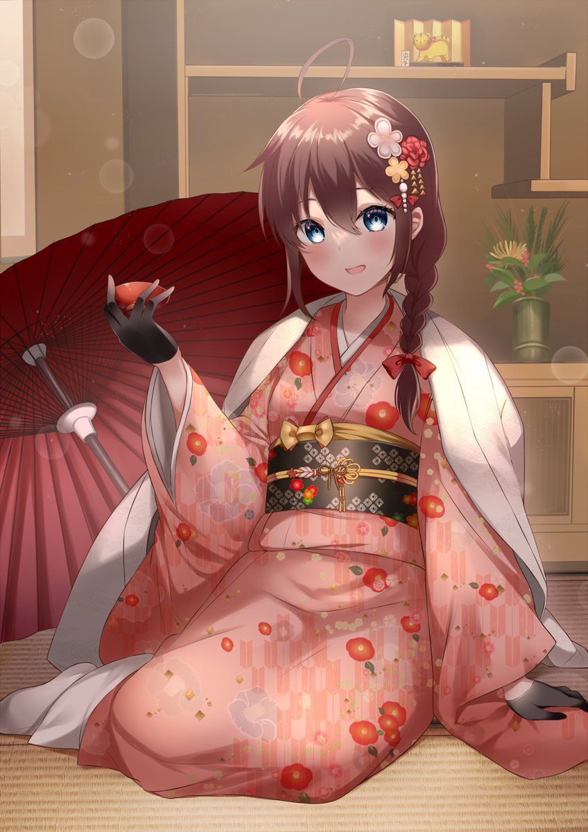 shigure (kancolle) ,shigure kai ni (kancolle) 1girl kimono japanese clothes solo braid blue eyes ahoge  illustration images