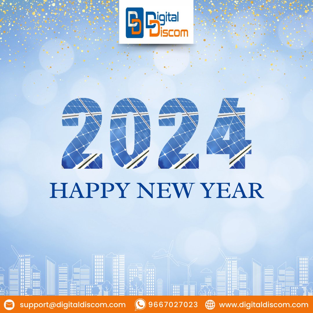DigitalDiscom's tweet photo. Best wishes for the New Year 2024 from Digital Discom!

Light up 2024 with solar power and green energy solutions. Let's celebrate a wonderful New Year by embracing sustainability for a brighter, cleaner and happier tomorrow!
.
.
#Welcome2024 #HappyNewYear2024 #solarenergy https://t.co/klucfmMkvx