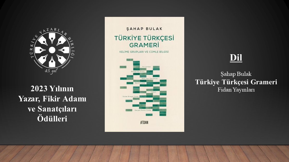Şahap Bulak "Türkiye Türkçesi Grameri" kitabıyla Türkiye Yazarlar Birliği'nin 2023 Yılı "Dil" ödülüne layık görüldü.

#TYB2023Ödülleri <a href="/BulakSahap/">ŞAHAP BULAK</a> #FidanYayınları