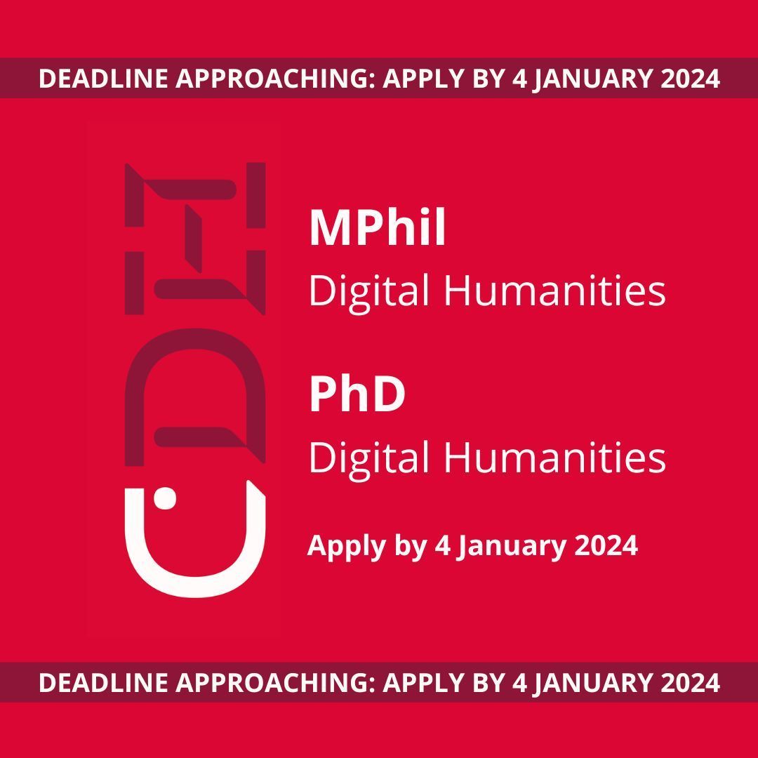 Happy New Year! Remember, the closing date for CDH MPhil &amp; PhD applications is in a few days. Thursday 4 January to be exact. Any final queries? Visit our website for FAQs and a recording of our recent Q&amp;A session. 

MPhil: buff.ly/47qFcby 

PhD: buff.ly/45ZxPGK