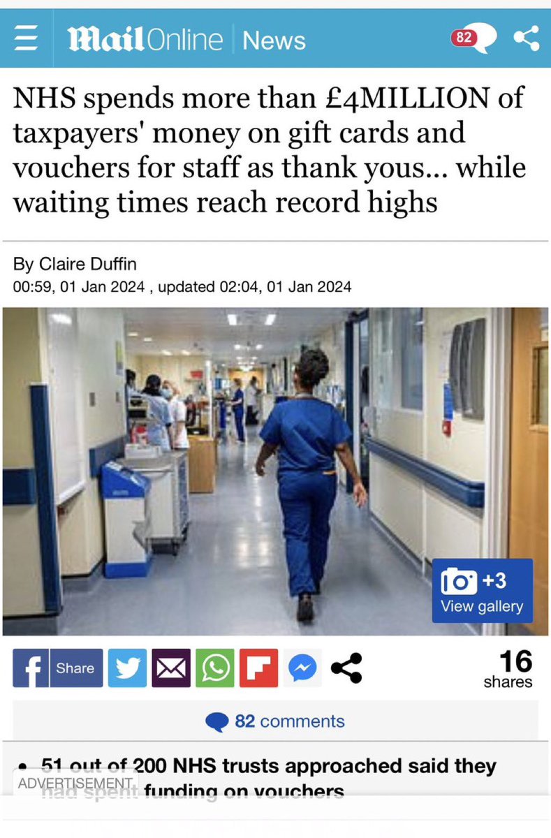 This should read: “NHS spends £3 per head as a ‘thank you’ despite many staff not having access to changing facilities, staff rooms or time for a break.”