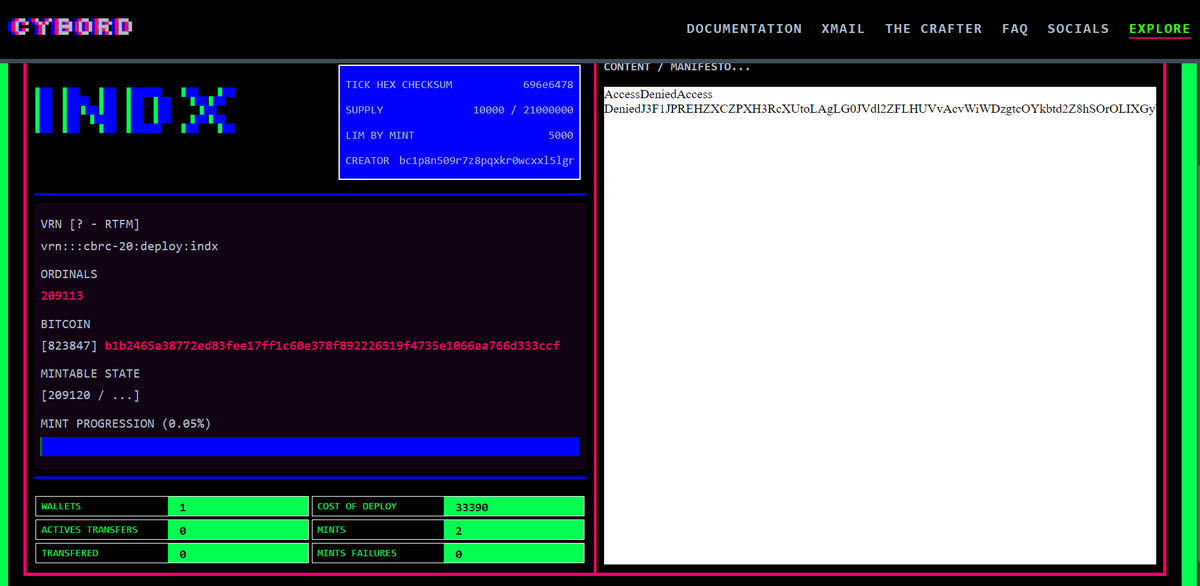 ZmAKin_eth's tweet photo. For those of you #FREEGENs out there, I just dropped a #CBRC20 deploy in recognition of @CyBORg_BTC and all the hard work this team is putting in for the #Web3 #CLTR

$INDX

5000 mint / 21M supply

Let this man cook, and his indexer increased speed exponentially thanks to @gm7t2 https://t.co/ylwf33orXE