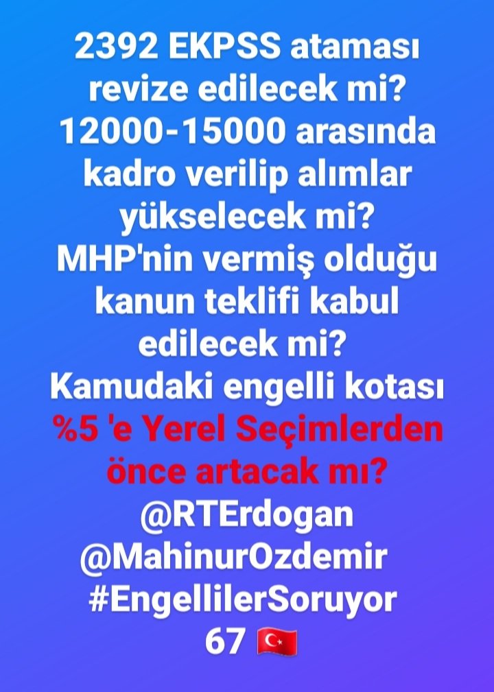 YunusG67's tweet photo. @SayinVeysi #EngellilerSoruyor
@RTErdogan @dbdevletbahceli @ErbakanFatih @Engelsiz_Refah
@Avkthalilozturk @seferaycan
@AvSerkanBayram @MahinurOzdemir @SayimMadak
@erkanakcay45 @_cevdetyilmaz
@memetsimsek @MhpTbmmGrubu @drpelinyilik
@M_Levent_Bulbul https://t.co/Y76JzQDmtA