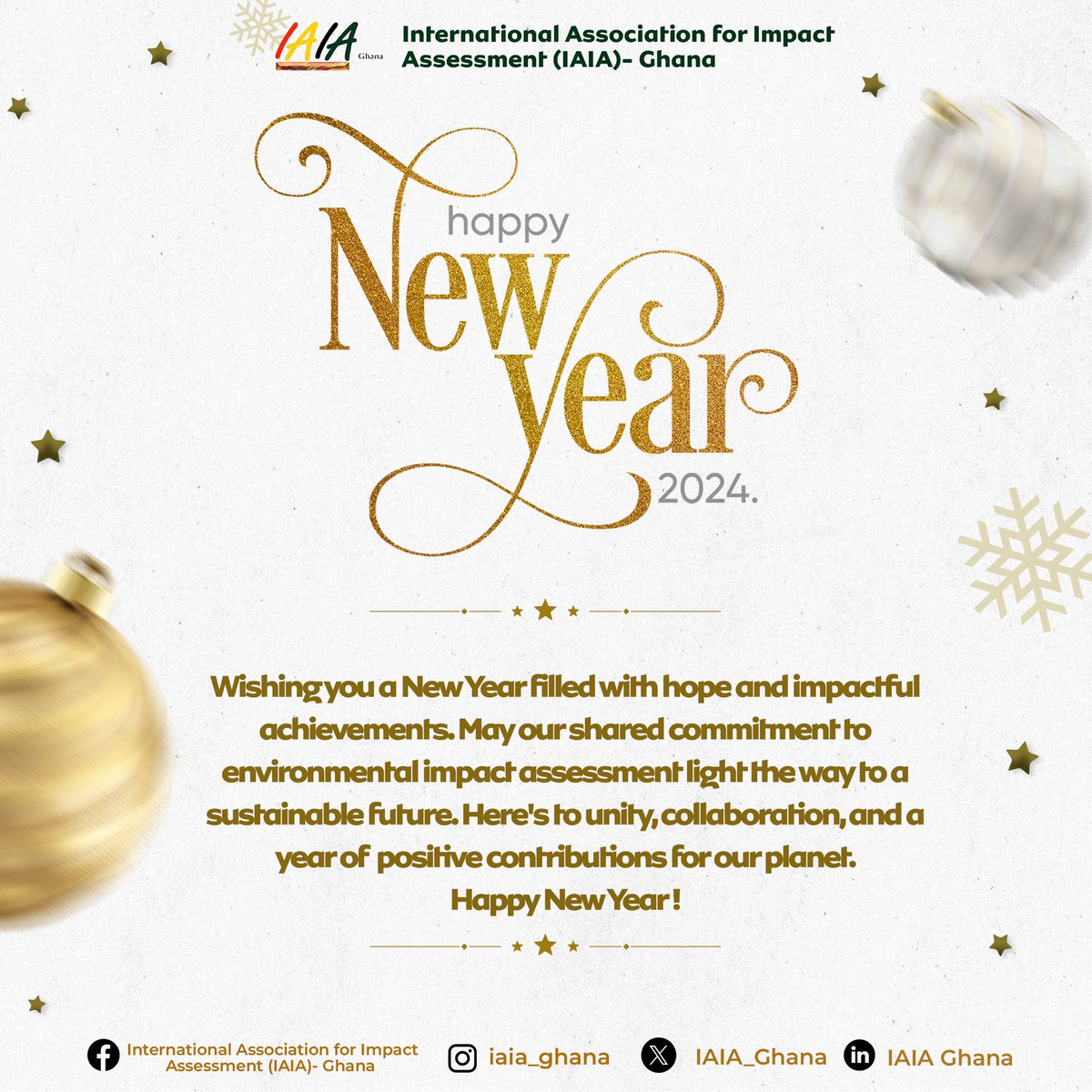 IAIA_Ghana's tweet photo. Happy New Year 🎊🎈. Cheers to an exciting year of renewed commitments to safe guarding our environment impact assessment, and Cheers to great accomplishments. Together, let’s continue making a lasting difference in the our world and our communities. #happynewyear #iaia #impact https://t.co/WFNORCTcpK