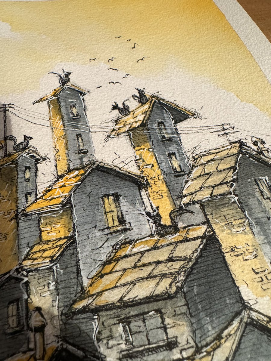 donoghmclaverty's tweet photo. Rooftop Cat Convention #urbansketch #illustration #watercolour #lineandwash https://t.co/R4LF6NrNrC
