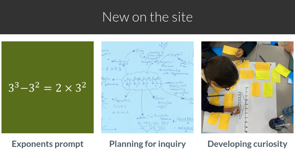 inquirymaths's tweet photo. NEW on the #inquirymaths site for January:

* Exponents prompt - thanks to Jacob Storback and his grade 9 students
* Planning for inquiry
* Developing curiosity - thanks to @Mr_Mason_teach and his year 5 class
https://t.co/bjb3clel69

#inquirymath #mathsinquiry #mathinquiry https://t.co/f35KGxJJ1I