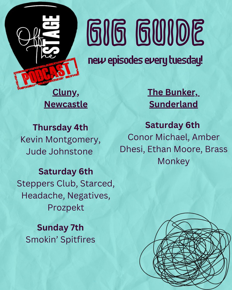 Off The Stage Gig Guide! -
Which event are you wanting to see?

<a href="/thebunkercic/">The Bunker CIC</a>
@conormichaeluk
@ambardhesimusic
@ethanmooremusic_
<a href="/funkmonkeymetal/">Brass Monkey</a>
@thecluny

#Gigguide #podcast #music #livemusic #talk #events #northeast #musician #band #gig #vibe #nightout #goodvibes #vibes #tour