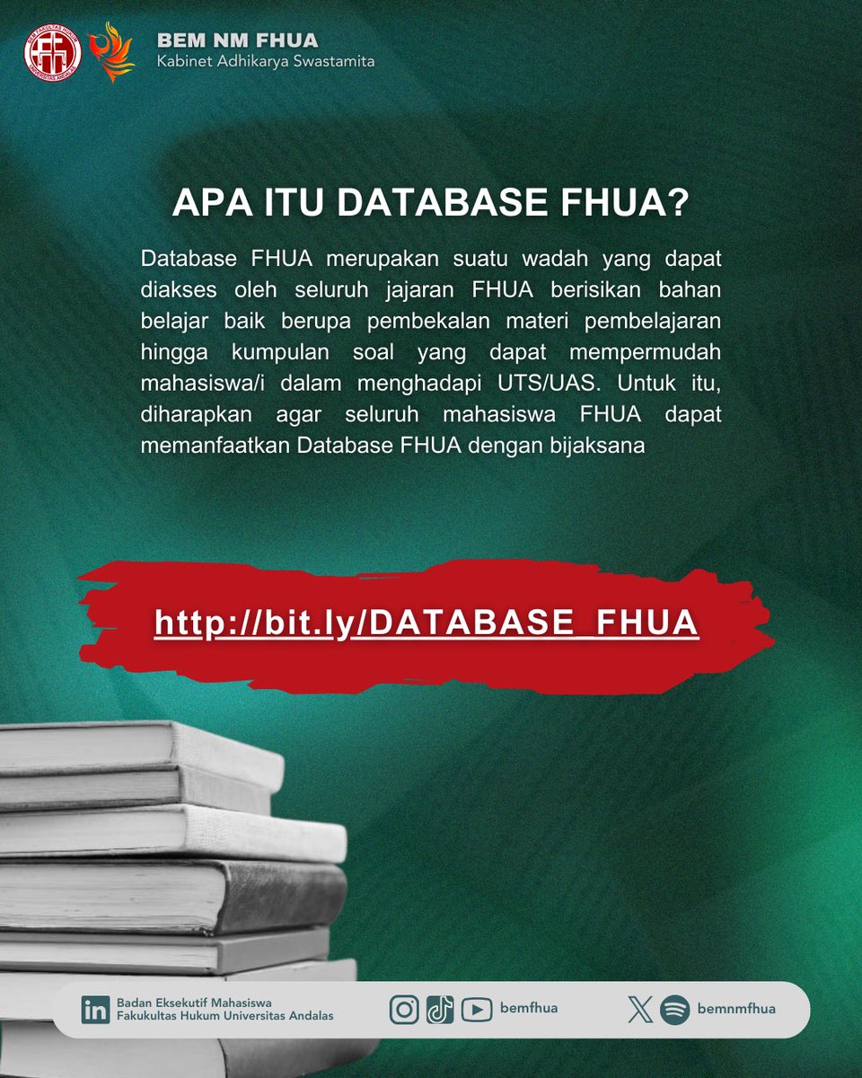 bemnmfhua's tweet photo. Database FHUA merupakan merupakan wadah belajar yang berisikan materi-materi dan kumpulan soal yang dapat mempermudah kita dalam menghadapi Ujian Akhir Semester. https://t.co/dGFzanzbAt