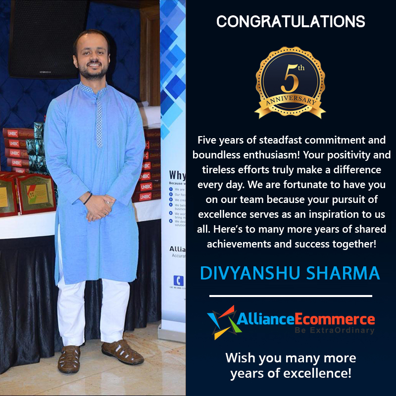 AllianceEcomm's tweet photo. Dear Divyanshu, A very #happyworkanniversary 😊 🙌 to you! Five years of unwavering dedication and infectious enthusiasm! Your positivity and hard work truly make a difference every day. #happyworkanniversary #workanniversary #shopifyexperts #shopifypartners #allianceecommerce https://t.co/62FPUNnXY0