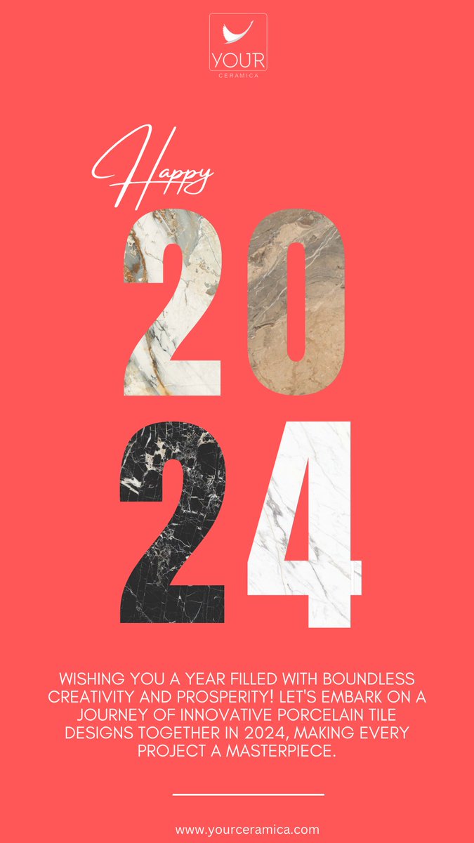 WISHING YOU A HAPPY NEW YEAR FILLED WITH BOUNDLESS CREATIVITY AND PROSPERITY! LET'S EMBARK ON A JOURNEY OF INNOVATIVE PORCELAIN TILE DESIGNS TOGETHER IN 2024, MAKING EVERY PROJECT A MASTERPIECE. 
 #HappyNewYear #HappyNewYear2024 #NewYear