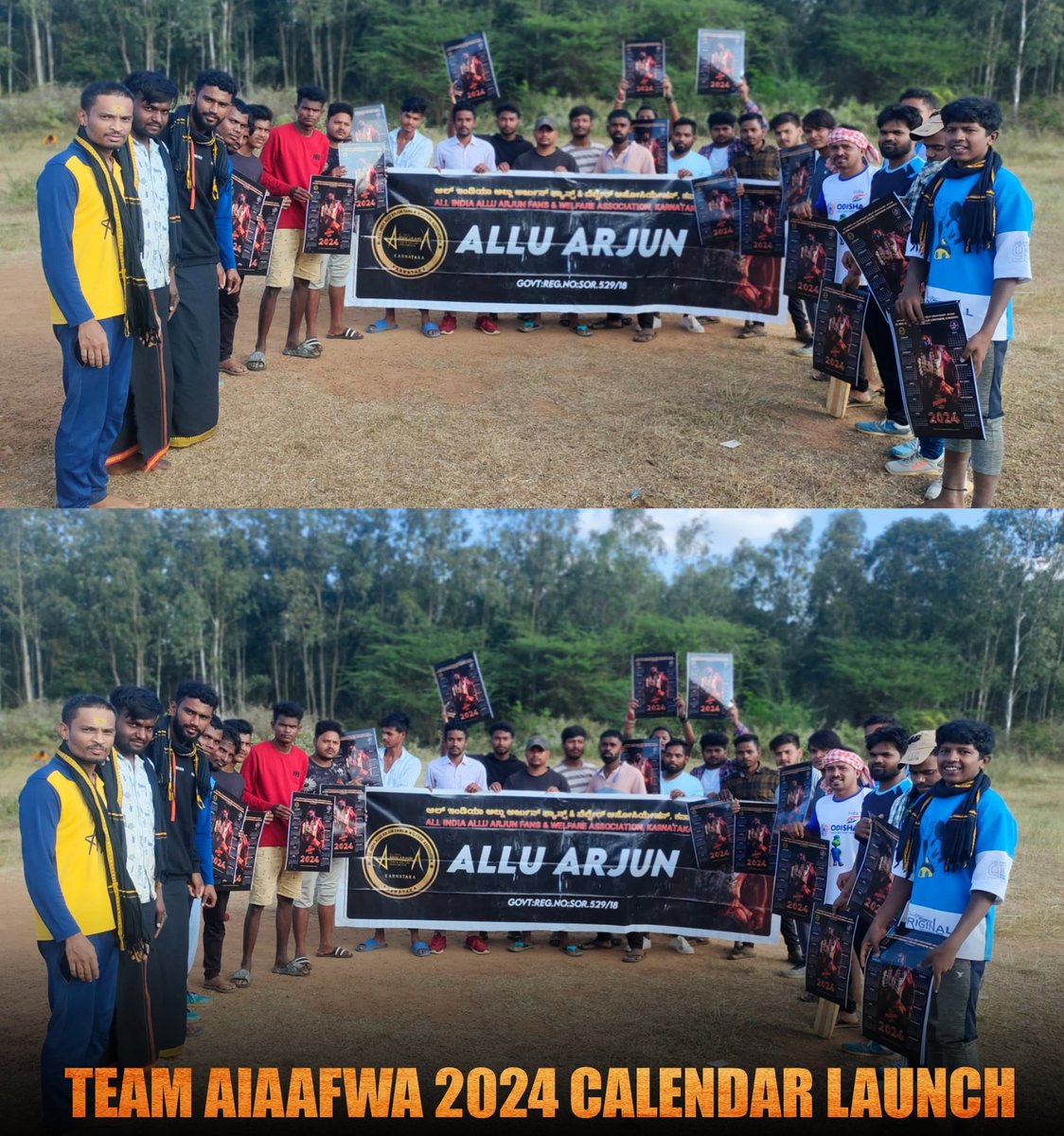 AA_CELEBRATIONS's tweet photo. Karnataka fans @AIAAFAKarnataka Launched Calendar in an Orphanage by offering a Food ❤️

2024 CALENDAR LAUNCH 
#Pushpa2TheRule @alluarjun https://t.co/HPXv6ncs48