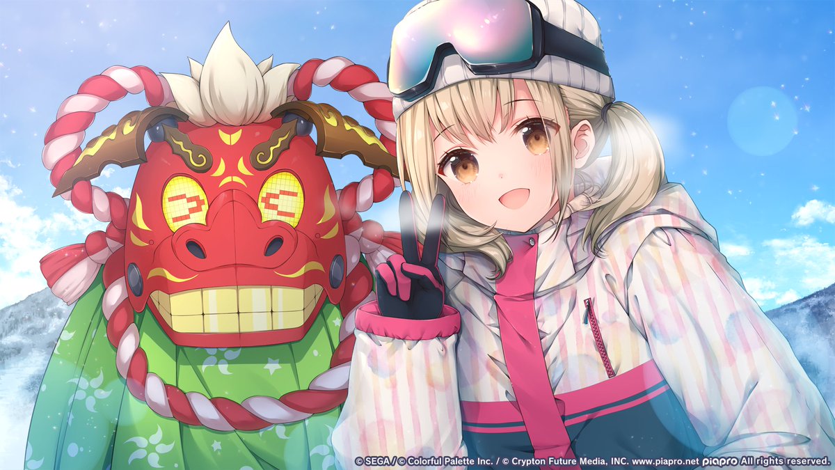 1girl goggles outdoors smile gloves day open mouth  illustration images