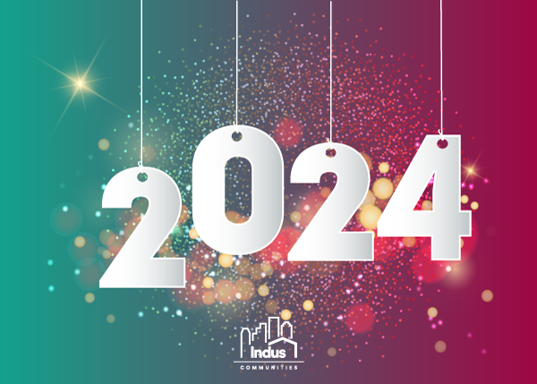 Happy New Year from Indus Communities!  Cheers to a Year of Happy Homes and Hassle-Free Living! 🏡✨