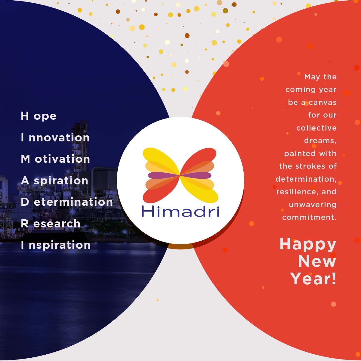 Here's to moving forward on our path of excellence and reaching new heights. Wishing you all a very Happy New Year 2024!

#HappyNewYear #NewYear2024 #Himadri #TransformationUnfolds #SpecialityChemicals #Himadrispchem