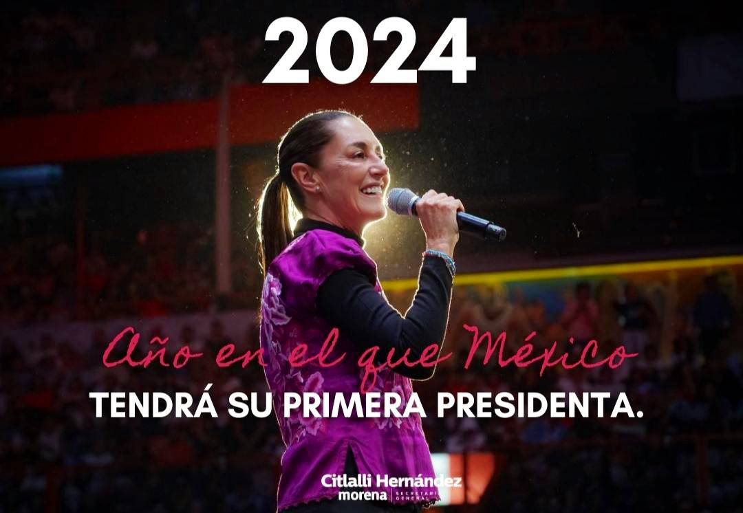CitlaHM's tweet photo. Feliz año nuevo. 

El 2024 será el año en que México tendrá su primera mujer presidenta: @Claudiashein. https://t.co/xMRyu2ci5M
