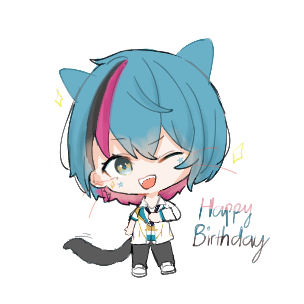 p1chimakes's tweet photo. it's late... but HAPPY BIRTHDAY KYO!!! this a small gift for kyoneko 🐱  thankyou for being such an extremely fun and amazing guy, looking forward to this new year with you 💙 (also hny kyo!) #DrawKyo #KyoBDay2023 https://t.co/zJGg4nsuOM