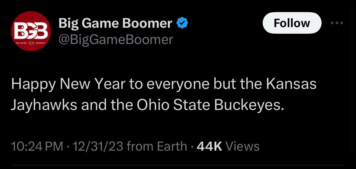 BarstoolKU's tweet photo. What do YOU have to show for 2023? Hoping Barstool KU can cause more BGB tears in 2024. Happy New Years everyone! https://t.co/PAdWNcnTHf