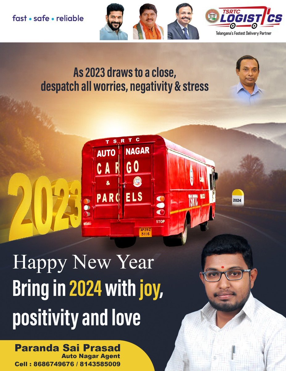 saicool678's tweet photo. Wishing All my Customers, Officers, Fellow Agents, Friends and Well wishers a #VIBRANT, #HAPPY, #HEALTHY and Successful #HappyNewYear2024 
#Welcome2024

@TelanganaCM @CPHydCity @PonnamLoksabha @TSRTCHQ  @tsrtcmdoffice  @CEITTSRTC @Secy2Chairman  @srinivas3006 @amarenderraju https://t.co/WDfIdEVTtO