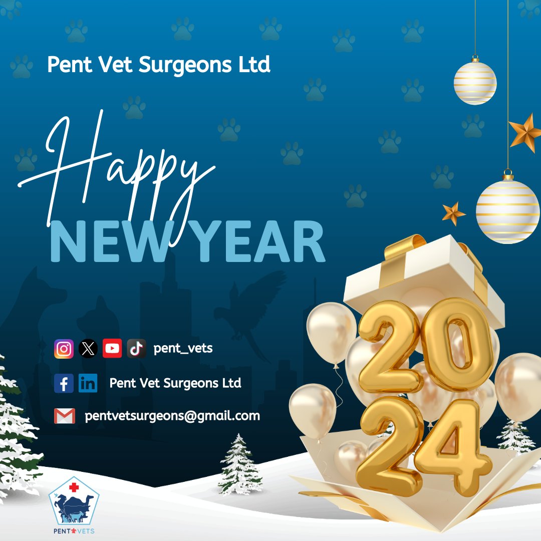 Happy New Year from Pent Vet Surgeons Ltd!  Wishing you and your beloved animals a year filled with health, happiness, and countless moments of joy! Cheers to a fantastic 2024!🥂 🎊 #HappyNewYear #PentVets