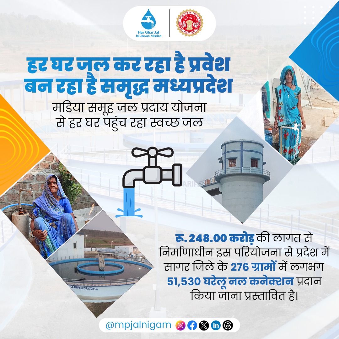 jal_mp's tweet photo. हर घर नल से पहुंच रहा है स्वच्छ जल,मडिया समूह जल प्रदाय योजना से सागर ज़िले के 276 ग्रामों में पहुंचेगा नल से शुद्ध जल..
#MpJalNigam #jjm2023 #HarGharJal #HarGharJalMP #Communitysatisfaction #progress #sagar #13crhargharjal #CleanWaterMP #HealthForAll #PublicHealth #SwachhJal https://t.co/Fc9RkRlrlS