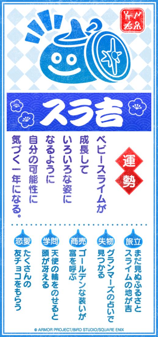 スラ吉……変わった運勢だね。
なにが起きるか　楽しみだよ。