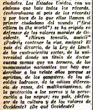 Hedilla37's tweet photo. En 1938 Víctor de la Serna detestaba esto de Estados Unidos:
«El país del divorcio, de la Ley de Linch, de las cuatrocientas sectas, de los gángsters, de la odiosa diferencia de razas, del malthusianismo, de la protección a los perros y la persecución a los negros» https://t.co/V62qhUd6z5