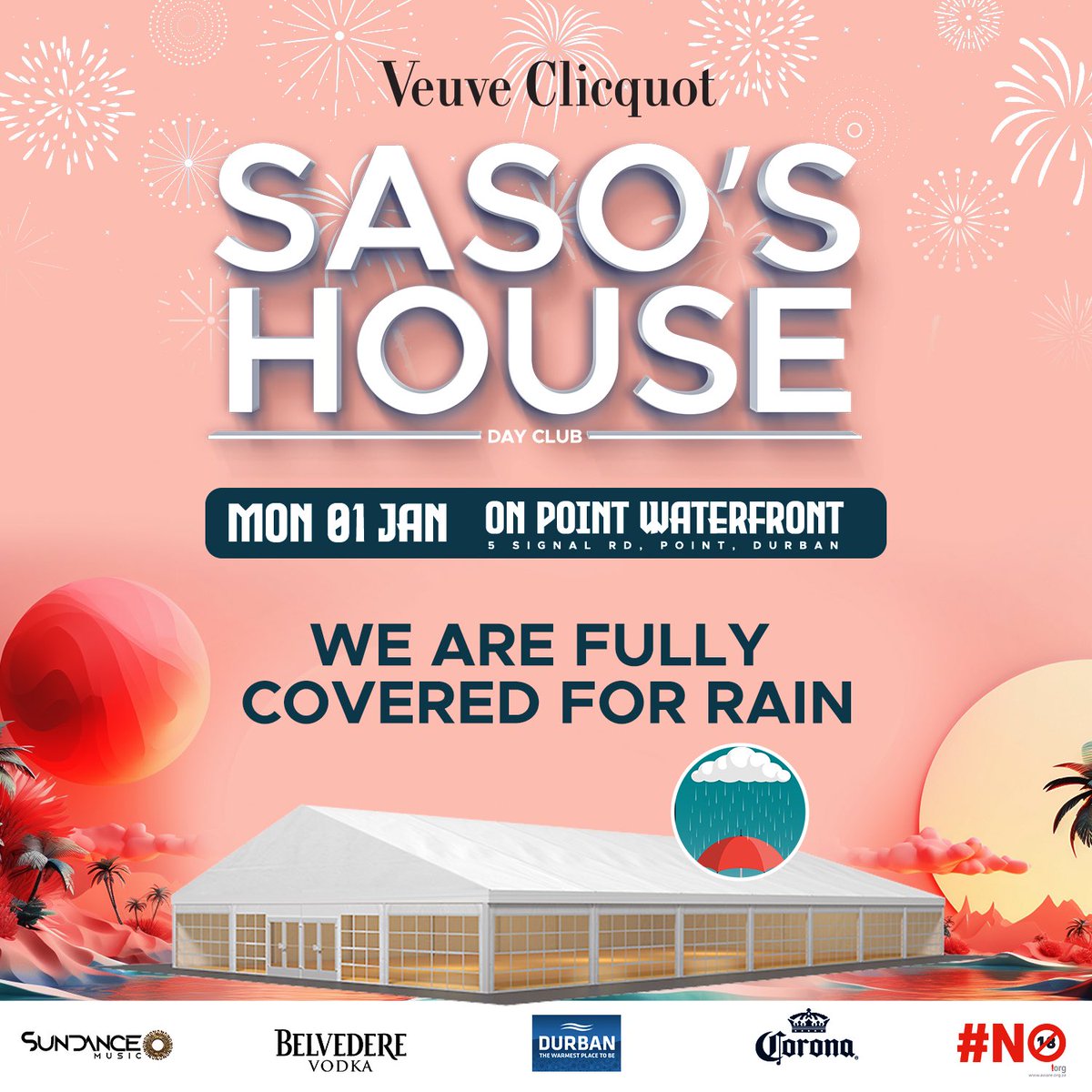 SasosHouse's tweet photo. HAPPY NEW YEAR ‼️🏆 WELCOME TO THE FIRST SASO’S HOUSE 2024  🎉 w/ @VeuveClicquot x @belvederevodka x @corona x @dbntourism ✨ LIMITED TICKETS WILL BE AVAILABLE AT THE DOOR | THE EVENT IS FULLY COVERED ☔️ |  DOORS OPEN @14:00 https://t.co/MvmOw91GvY