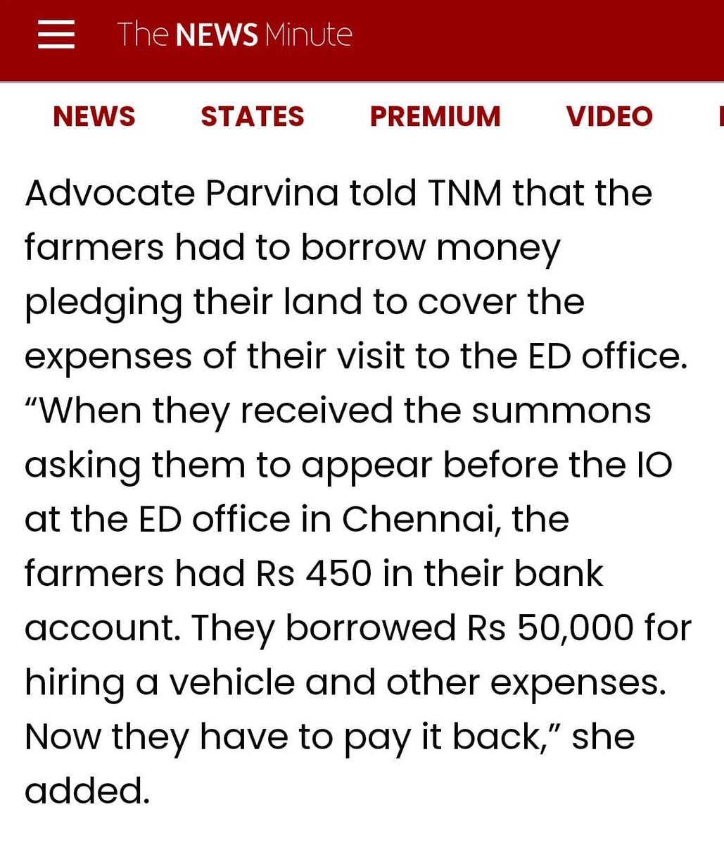 The Dalit farmers had Rs 450 in their bank account and borrowed 50 k to appear before ED. Oh and these farmers were fighting a case against a TN BJPRSS leader!!
