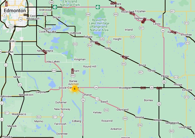 511Alberta's tweet photo. Hwy16, east of Edmonton to Innisfree, and hwys in the Camrose area, currently reported as covered ice due to freezing rain. Plows are active; give them room to work. (11:32pm) #ABRoads #ABStorm https://t.co/9wSiXOS6Bw
