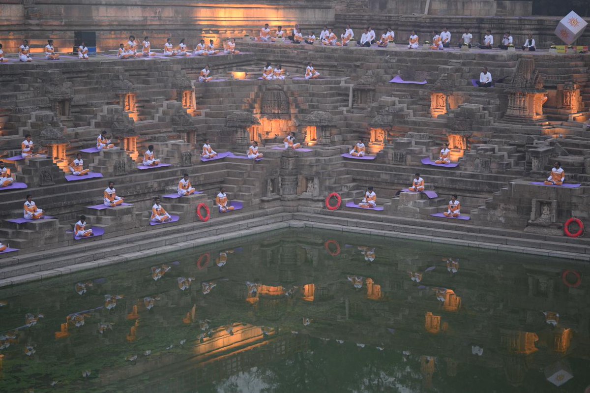 narendramodi's tweet photo. Gujarat welcomed 2024 with a remarkable feat - setting a Guinness World Record for the most people performing Surya Namaskar simultaneously at 108 venues! As we all know, the number 108 holds a special significance in our culture. The venues also include the iconic Modhera Sun Temple, where several people joined. This is indeed a true testament to our commitment to Yoga and our cultural heritage. 

I also urge you all to make Surya Namaskar a part of your daily routine. The benefits are immense.