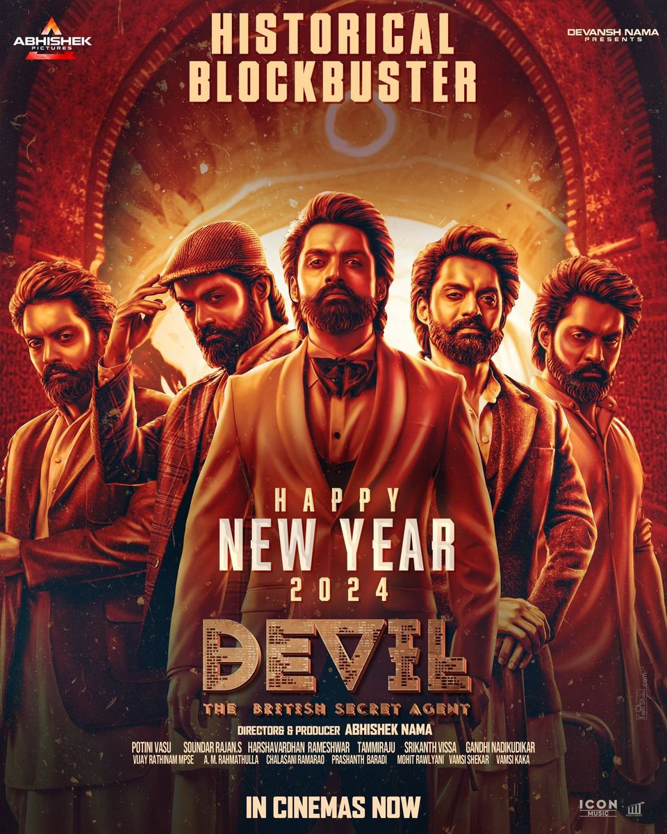 British Secret Agent #Devil wishes you all a very Happy New Year! ❤️‍🔥 Witness his fury in cinemas near you and make it a memorable New year 😉 Historical Blockbuster #Devil In Cinemas now💥 Book your tickets now! 🎫 bit.ly/DevilTheMovie #DevilTheMovie @NANDAMURIKALYAN…