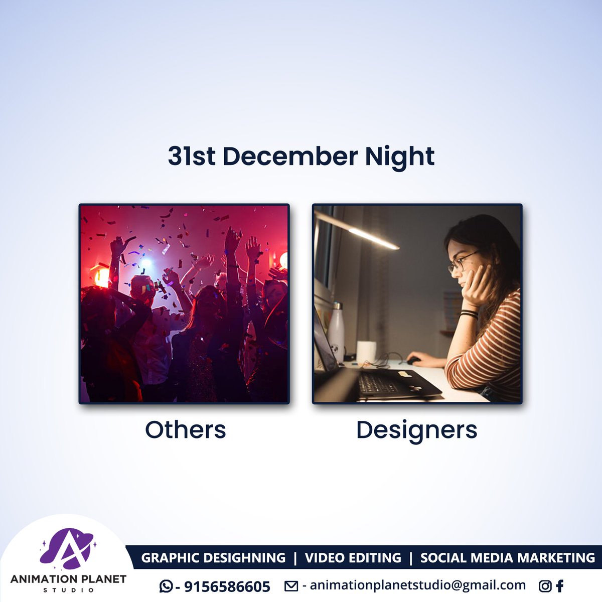 Happy New Year 😅💫🎉🎇 Tag your Designer friends 😎 . . . . #happynewyear #happynewyear2024 #newyearcelibration #newyearmemes #memes #graphicdesigner #graphicdesignermemes #funnymemes #socialmediamarketing #animationstudio #animationplanetstudio