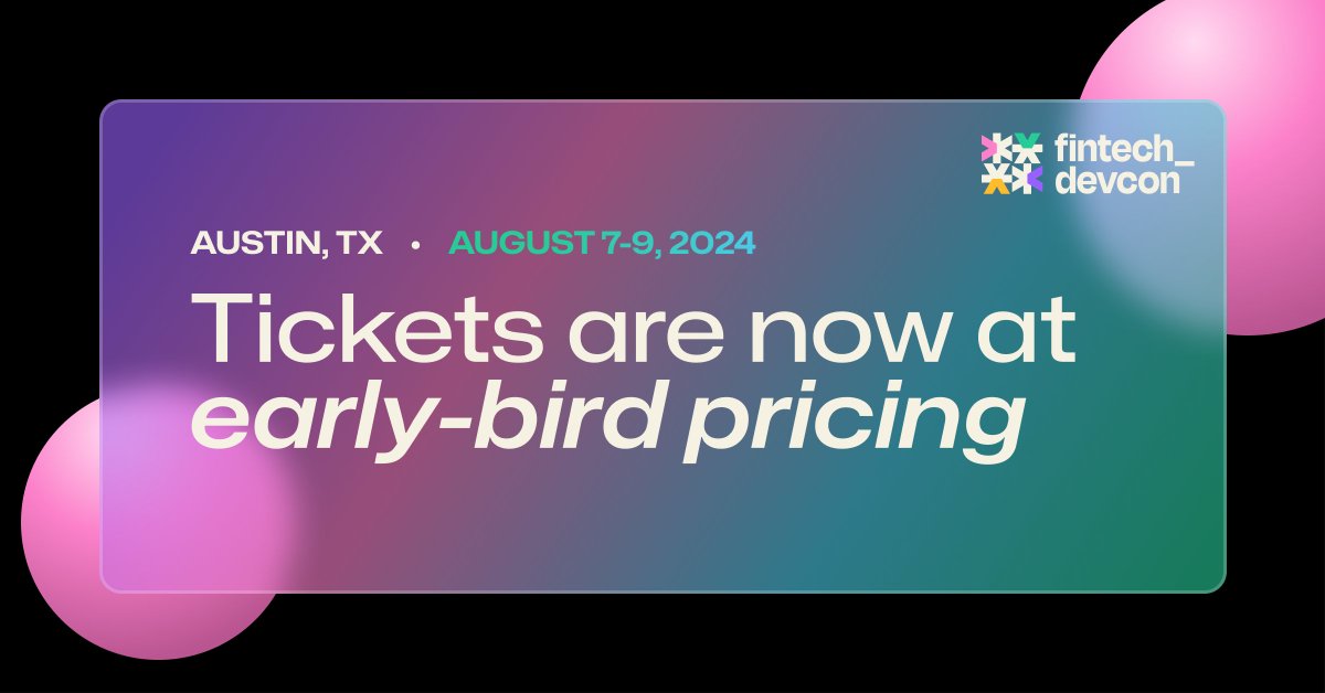 🐥 We're now at early-bird pricing. 

Thanks to all the builders who've grabbed #fintechdevcon tickets so far. 🙏

Y'all rock. 😎
