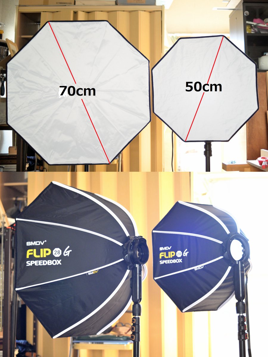 enezzoc's tweet image. 大晦日に注文して昼過ぎに届きました。
#SMDV #Speedbox
#Softbox #Flip28G　（70cm） 
小さい方は12月に買ったFlip20G（50cm）
使い分けて使用します。
組立て-撤収が速かった透過アンブレラの
さらに上を行く素早さです。おまけに角度調整が…