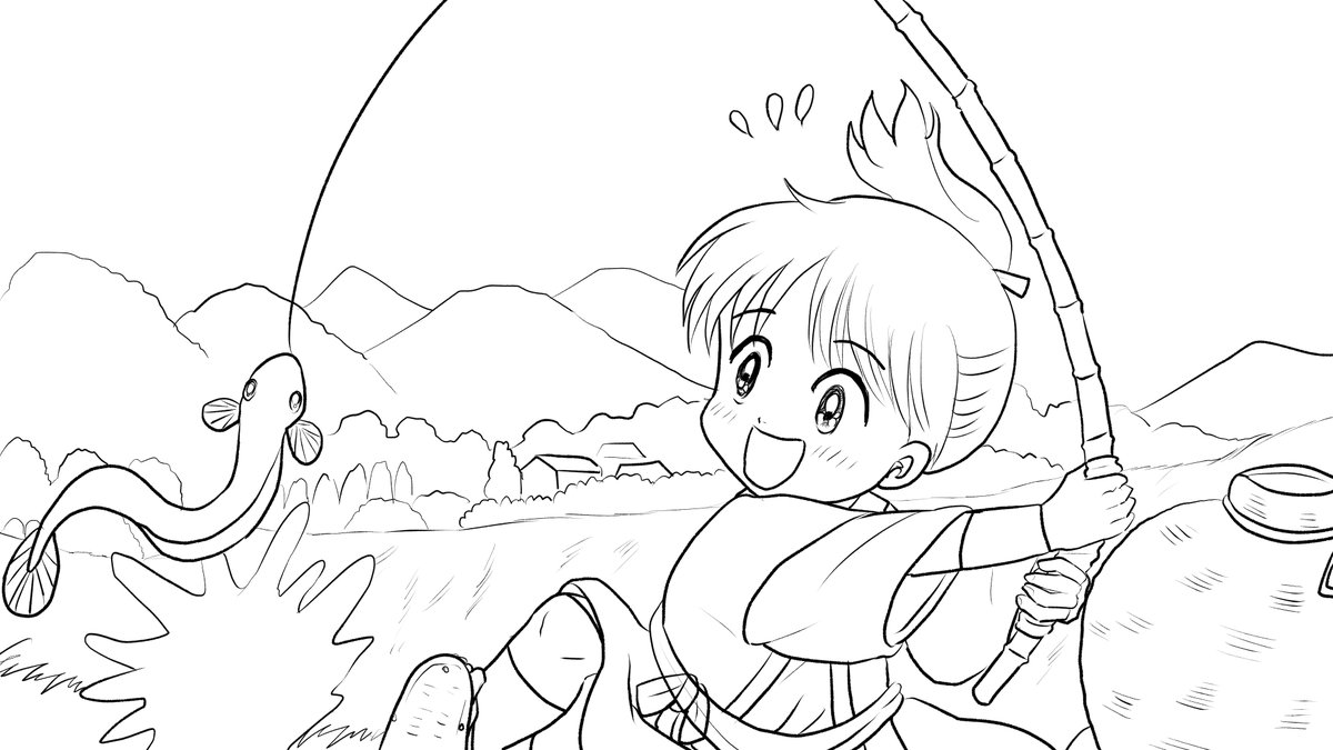 昨日描いた絵です( ゜Д゜)                
 恋の魔法とおまじない717-1完成
福娘童話集昔話 「彦一のウナギつり」ペン入れ
  
#恋の魔法とおまじない #PIXTA #イラストAC 