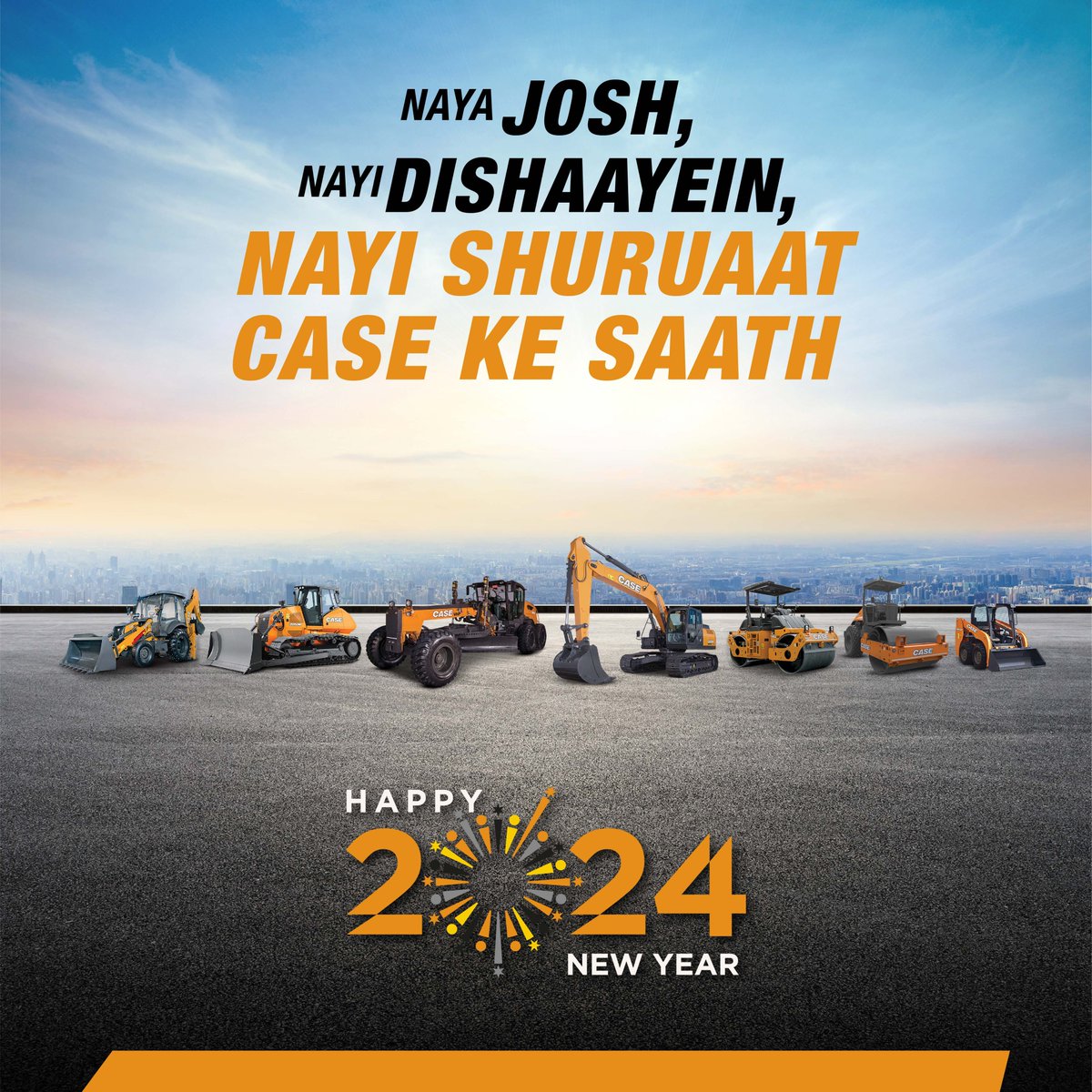 caseceindia's tweet photo. India@CASE Construction Equipment wishes a year filled with towering achievements and groundbreaking success! #HappyNewYear 2024, where innovation meets excellence. Here's to reaching new heights in the year ahead! #newbeginnings https://t.co/CgxYjw9BXn