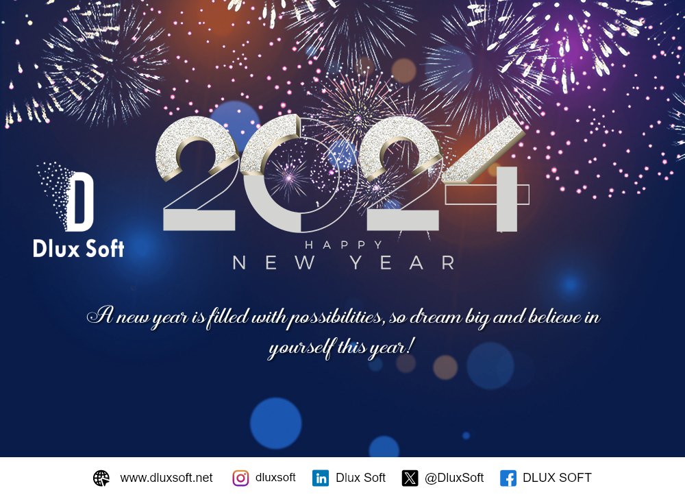 DluxSoft's tweet photo. Cheers to a fresh start and a year full of exciting possibilities! Sending you warm wishes from Team @Dluxsoft for a Happy New Year filled with love and joy.
#newyear #newbeginnings #happiness #successmindset #successionplanning #achivements #goals2024 #dluxsoft https://t.co/c5mJFKZfc7