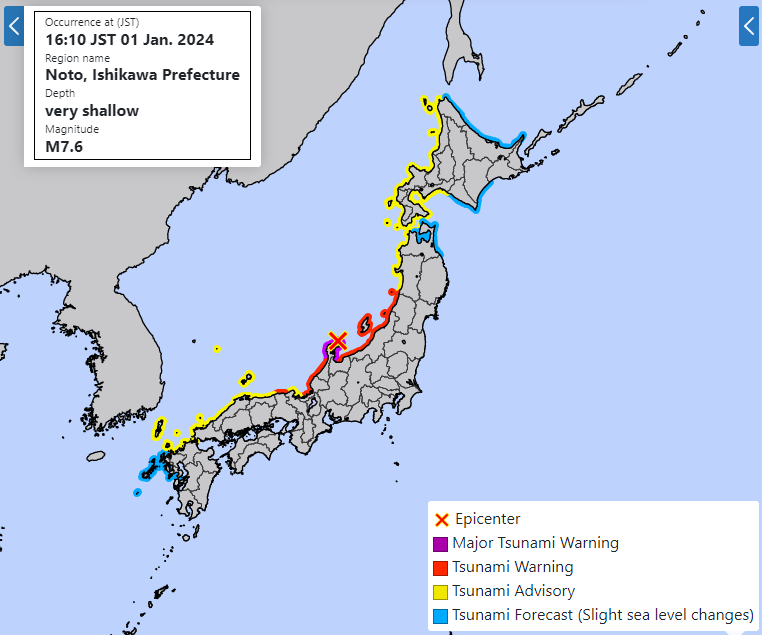 BNONews's tweet photo. Parts of Japan's western coast being evacuated due to tsunami threat https://t.co/Ych1fAEreK