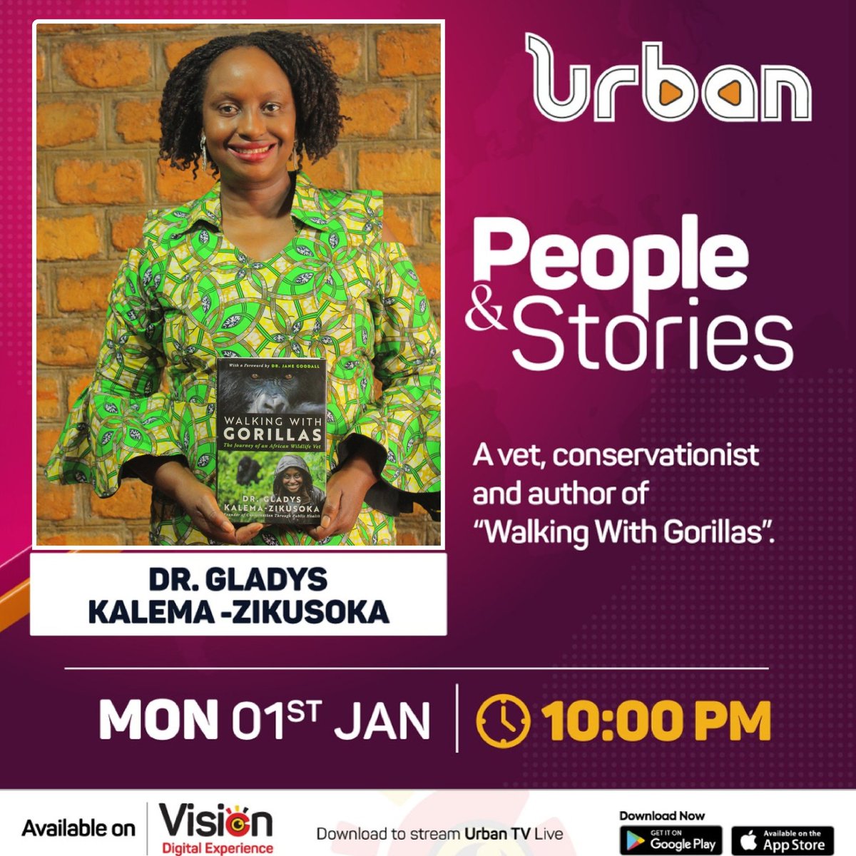 📺 Tune in for an inspiring interview with CTPH Founder and CEO, <a href="/DoctorGladys/">Gladys K Zikusoka</a>, on her memoir #WalkingWithGorillas hosted by <a href="/JacquelineNalu1/">Jacqueline Nalubwama</a> today at 10:00 PM EAT on <a href="/UrbanTVUganda/">Urban Television</a>, Channel 288 on <a href="/DStvUganda/">DStv Uganda</a>. Don't miss it!

#OneHealth #SavingGorillasOneSipAtATime