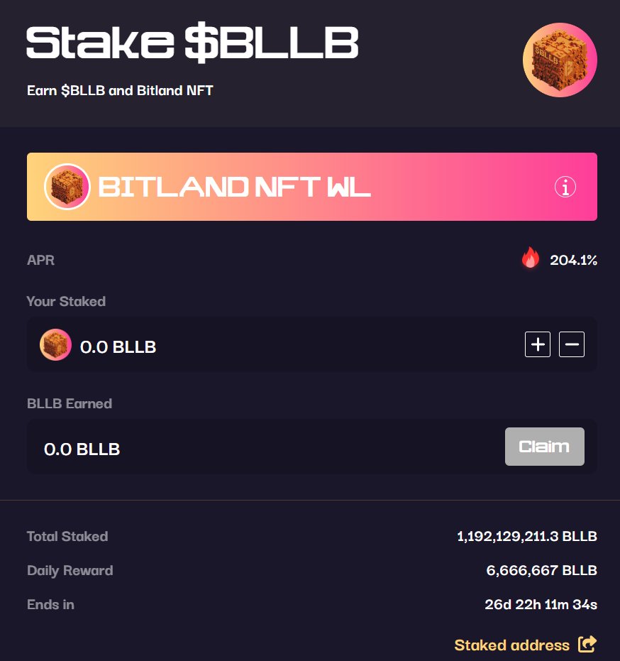 Bitland_zone's tweet photo. Bitland BTC NFT Launching Soon! #BRC420

🌟 Stake your $BLLB now at https://t.co/pdswI9XwIy to secure whitelist privileges. Enjoy ongoing rewards with a current APR of 204%.  #OrdinalsNFT #Bitland 

📊 Nearly 20% of the total $BLLB supply, approximately 1.192 billion, has already been staked. Don't miss out, join now! 🌐