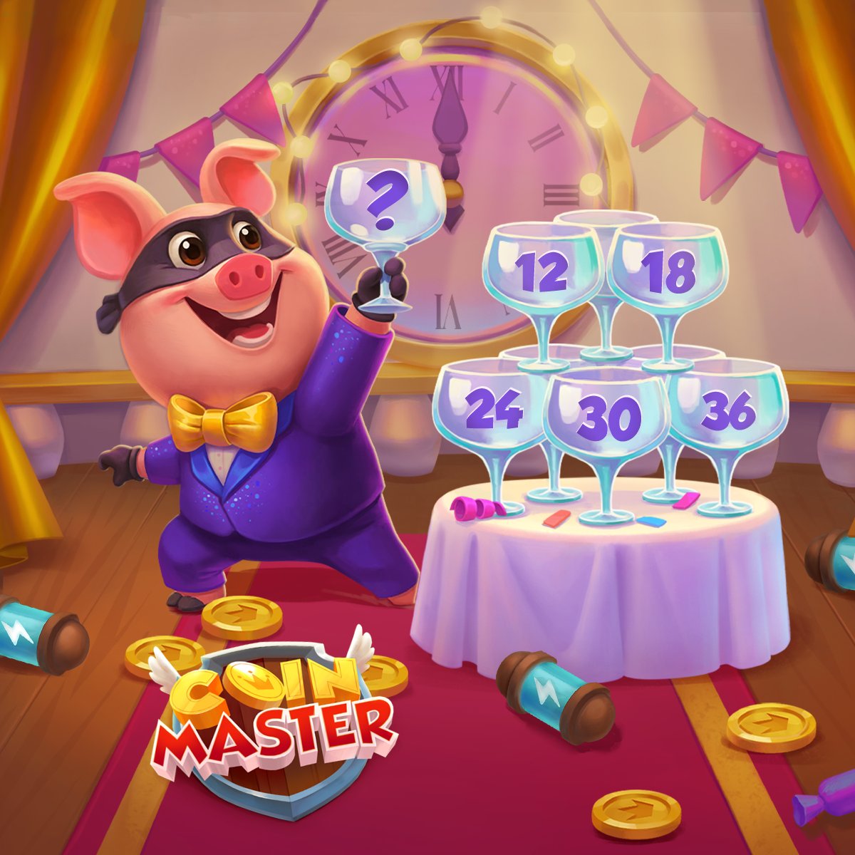 CoinMasterGame's tweet photo. Time to stack up some 𝐒𝐏𝐈𝐍𝐒! 🍾 Tell us if the number on Piggy's last glass should be 𝟲 𝗼𝗿 𝟭𝟲 and you could win 𝟏,𝟎𝟎𝟎 𝐒𝐏𝐈𝐍𝐒!✨

𝗔 ����𝗘𝗪𝗔𝗥𝗗 𝗙𝗢𝗥 𝟮𝟬𝟮𝟰! 🤗👉https://t.co/RuOV78QSQH https://t.co/62hAssrkoH