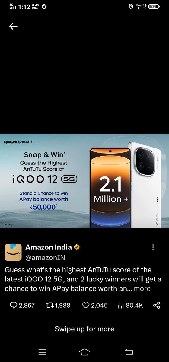 Jignesh826's tweet photo. @amazonIN 2.1 Million 
#AmazonSpecials #iQOO125GOnAmazonSpecials #ContestAlert #ContestsOnTwitter https://t.co/EGdQj4XvrK
