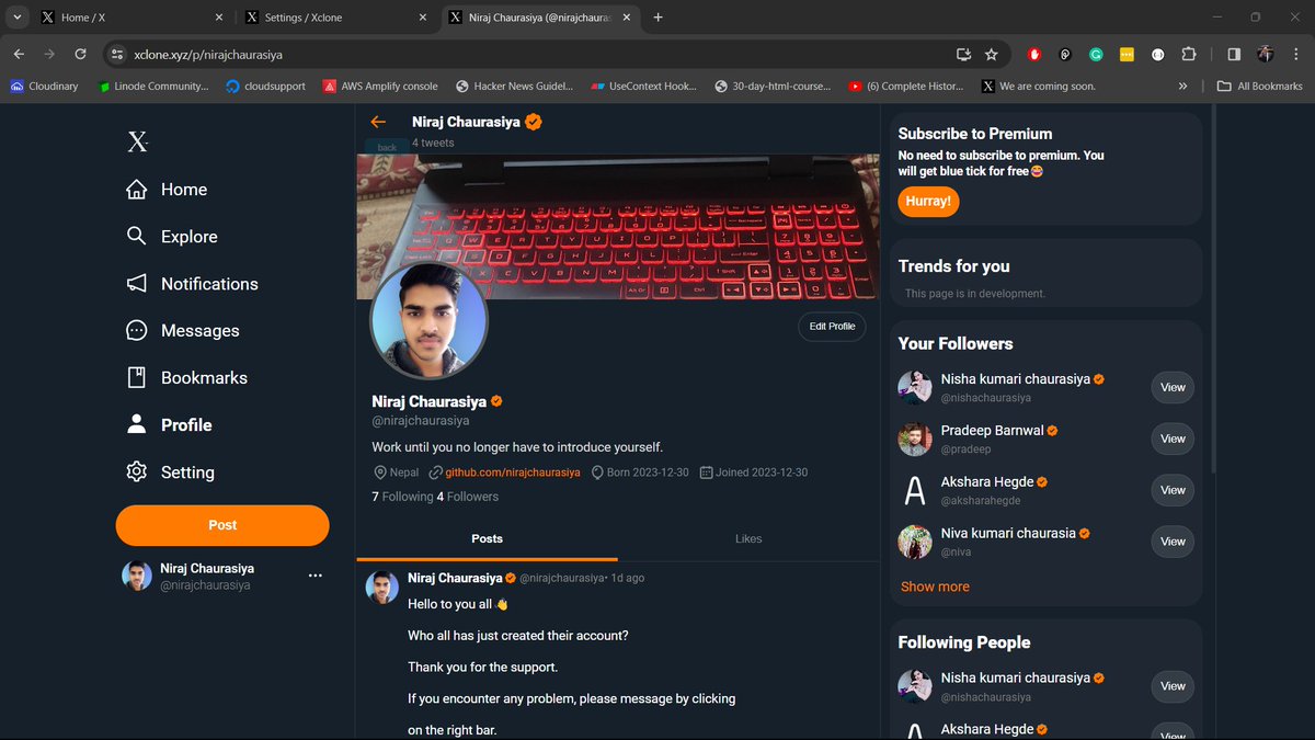xclone_official's tweet photo. Working started on the admin panel 
of @xclone_official.

Only authenticated user on xclone can 
access the admin panel.

If you still don't have an account on 
Xclone, what are you waiting for?
Create an account now.
https://t.co/y335WHoeKR
It's free with a verified tick. https://t.co/CQv0R8MsKt