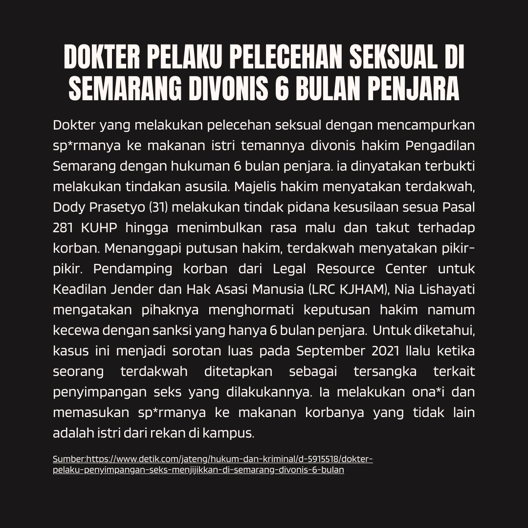 hustnyam's tweet photo. Penting untuk terus meningkatkan pemahaman dan kesadaran masyarakat tentang pelecehan seksual agar dapat mengurangi angka kejadian dan memberikan dukungan yang diperlukan bagi korban.
#stoppelecehanseksual https://t.co/E1lXIrTlfj
