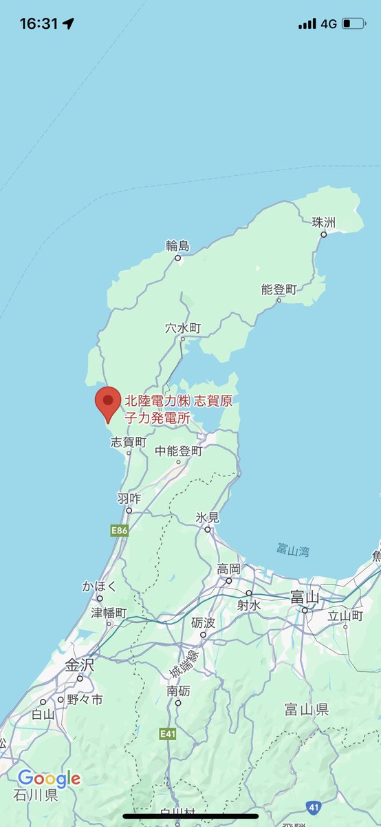 theCYClings's tweet photo. 石川県志賀原発☢️から震源地📍まで約80kmだって😐
昨日あった能登変電所の3回爆発音のニュースが一斉に消されてるよww
このツイートも消される可能性があるけど「3回爆発音　変電所」でググると自分でも分かるよ✋
余計に怪しいね🤨人工地震の可能性もある。今年は緊急事態条項を通す為に
#人工地震 https://t.co/wNukUp5UuL